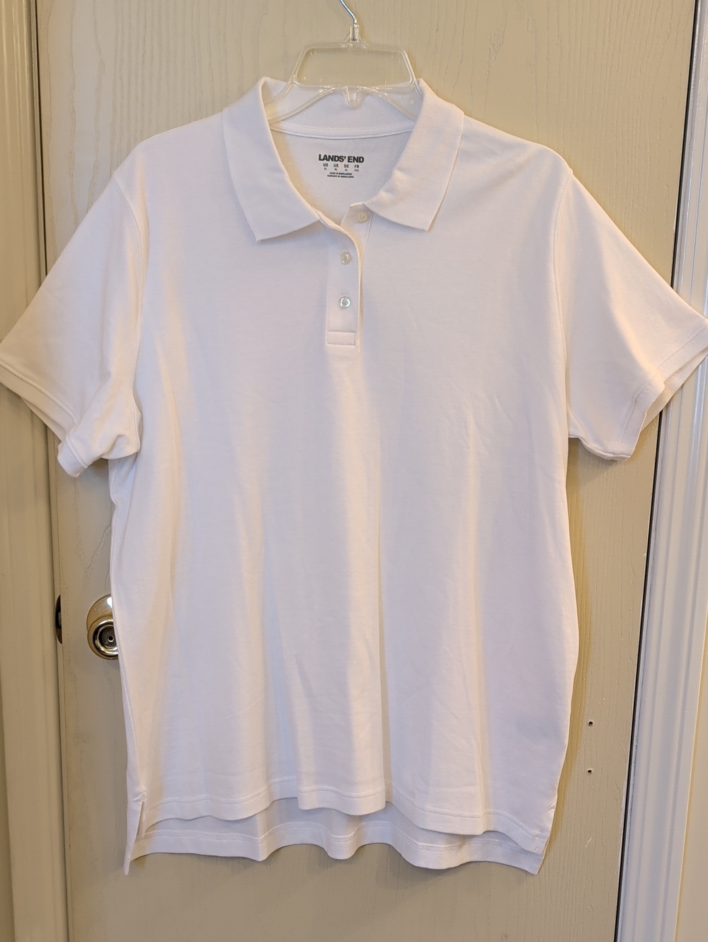 Lands' End Women's White Cotton Polo Shirt Short Sleeve Size XL Classic Collared